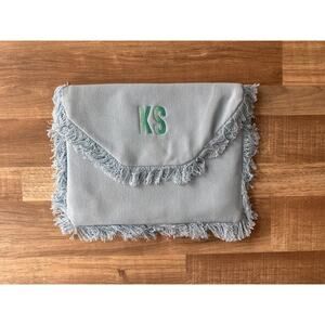 KS Embroidered Elevated Threads Mimi Fringe Clutch in Blue